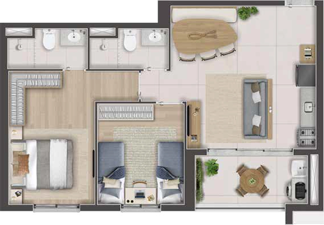 Planta ilustrativa de 51 m²