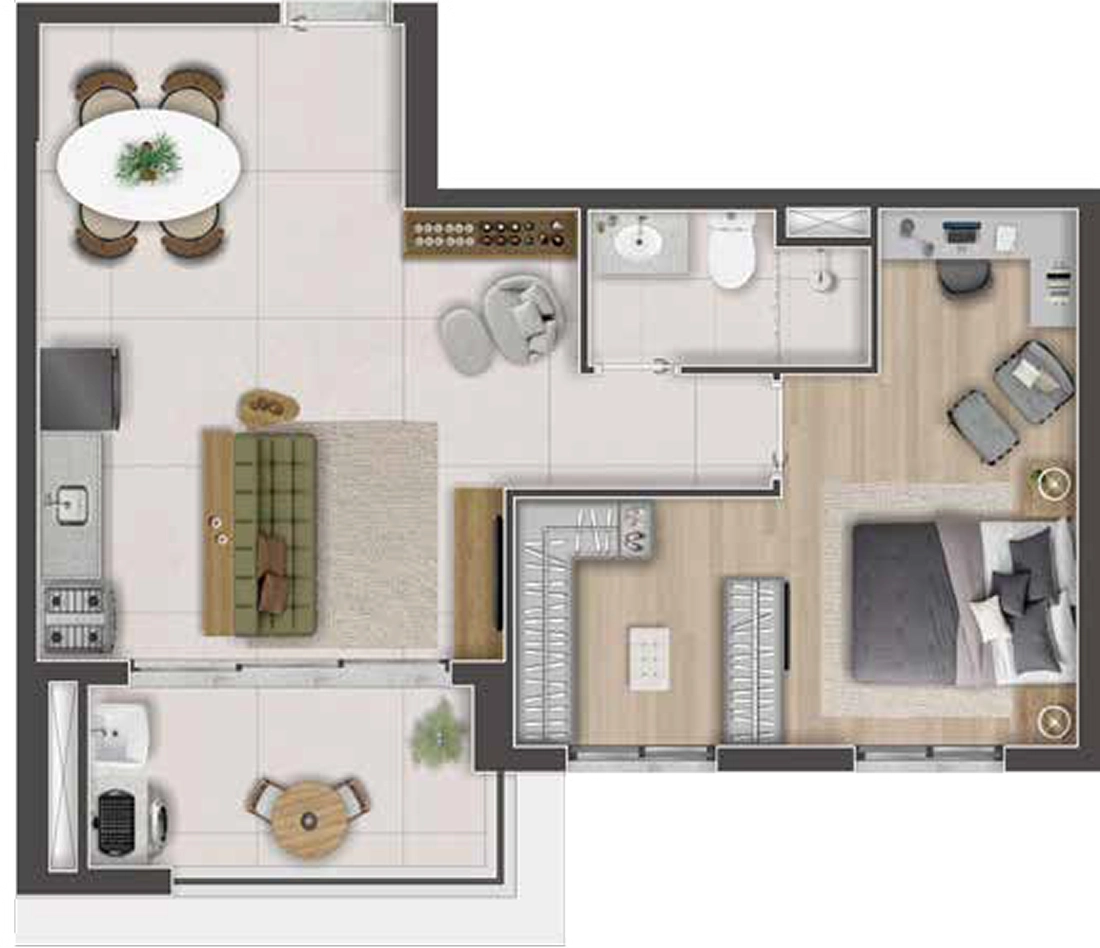 Planta ilustrativa de 47 m²