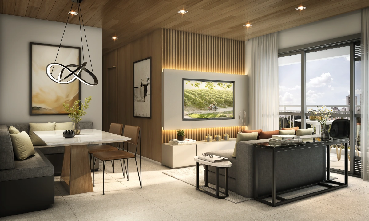 Living de 68 m² com marcenaria planejada