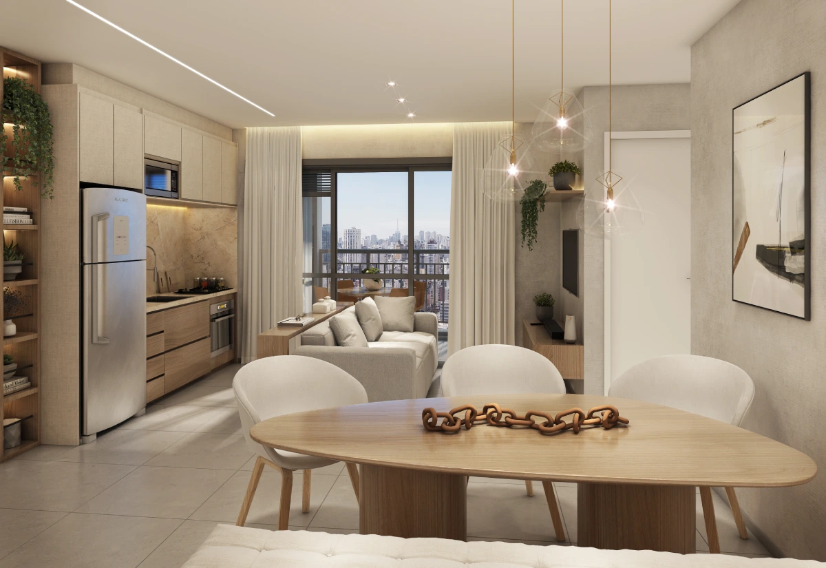 Living de 58 m² com vista panorâmica